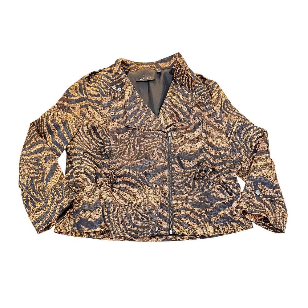 Carlisle Animal Zebra Print Striped Cropped Zipped Motorcycle Jacket Size 18